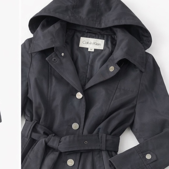 Calvin Klein Jackets & Blazers - Calvin Klein Women’s M Black Hooded Belted Cotton Blend Trench Coat
